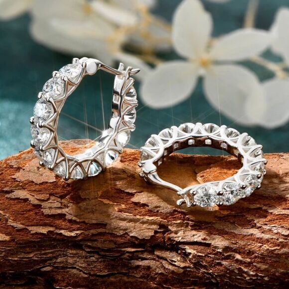 💋18k White Gold Filled Cz Diamond Hoop Earrings 💎 - Picture 1 of 16